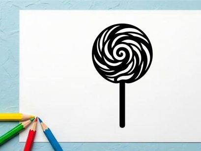 Black and White Swirling Lollipop Icon for Candy or Confectionery Design