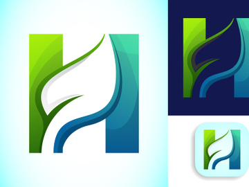 English alphabet with negative space leaf logo vector template. Gradient logo design preview picture