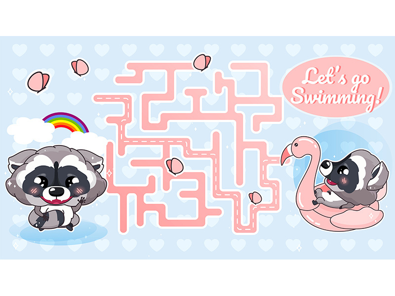 Lets go swimming labyrinth with cartoon character template