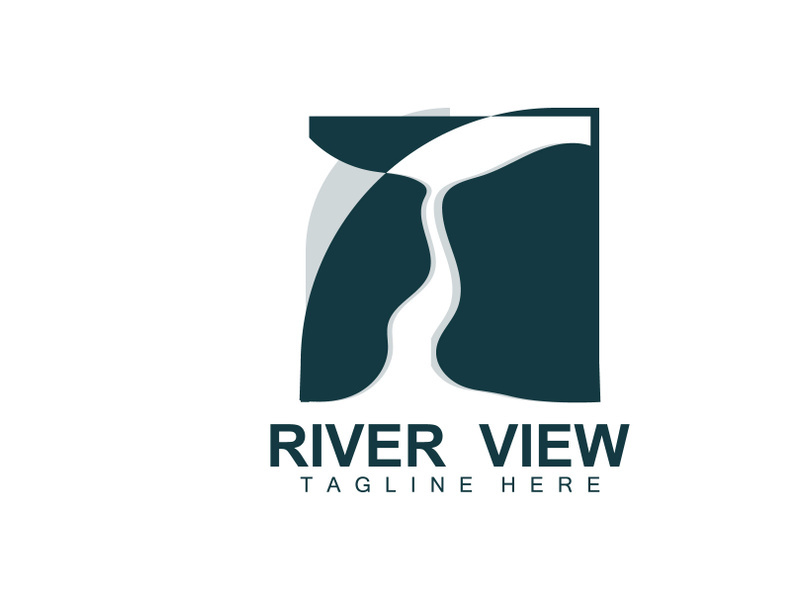 River Logo Design, River Creek Vector, Riverside Illustration With A Combination Of Mountains And Nature, Product Brand