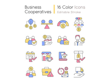 Business cooperatives RGB color icons set preview picture