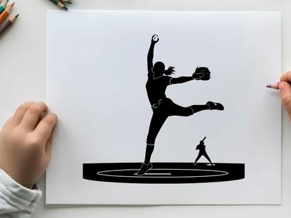 Silhouette of a softball pitcher in action throwing a ball