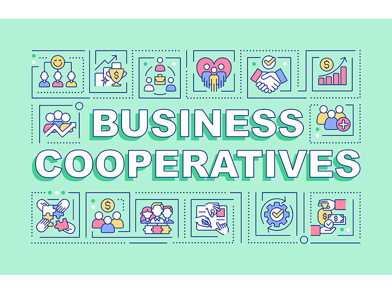 Business cooperatives word concepts green banner