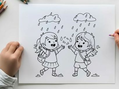 Two happy schoolgirls jumping vector illustration flat design