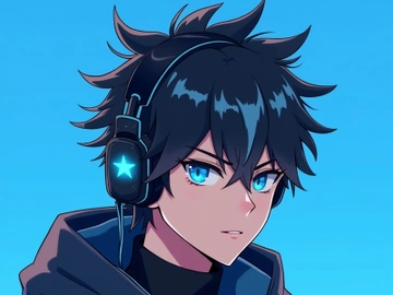 An anime avatar displays a male gamer character wearing headphones. preview picture
