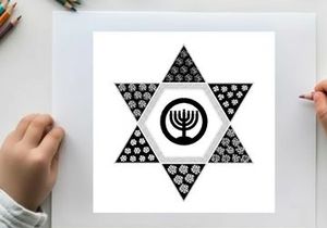 Silhouette star of david with menorah design