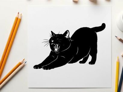 Black cat silhouette in a threatening posture silhouette