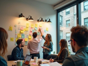 A diverse group brainstorms ideas in a modern office. preview picture