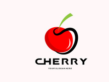 Cherry Fruit logo, Red Colored plant vector illustration, Fruit Shop Design, Company, Sticker, Product Brand