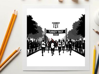 Silhouette of runners at the turkey trot 5k finish line with crowd