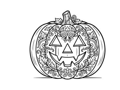 Labu Halloween jack-o-lantern dengan pola tribal rumit. Simbol festival musim gugur yang menyeramkan bergaya vektor untuk dekorasi musiman dan desain digital.