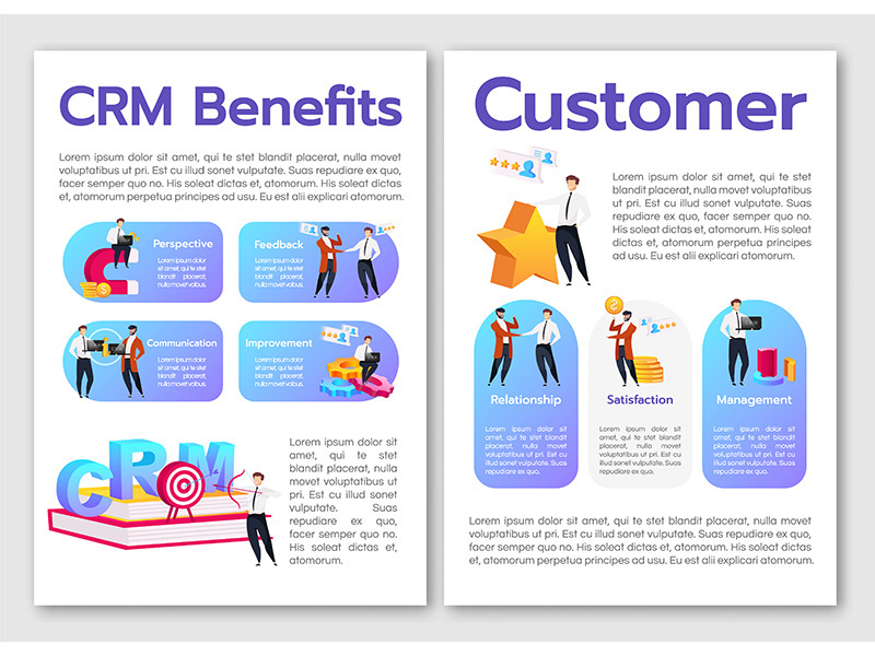 CRM benefits flat vector brochure template