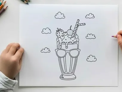 Cute ice cream sundae with glasses vector illustration