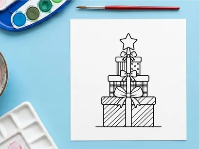 Stacked striped Christmas gift boxes with star bow for holiday celebration and festive decor