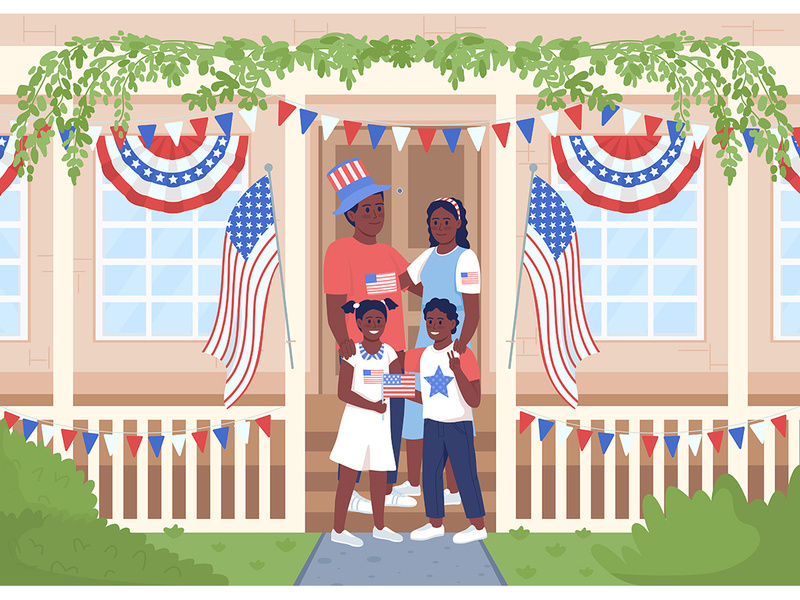 Happy family celebrating Independence day illustration