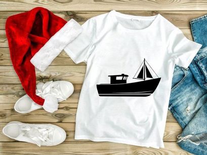 Fishing boat and sailboat silhouette