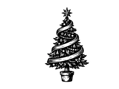 Decorative Christmas Tree with Spiral Ribbon and Star Topper