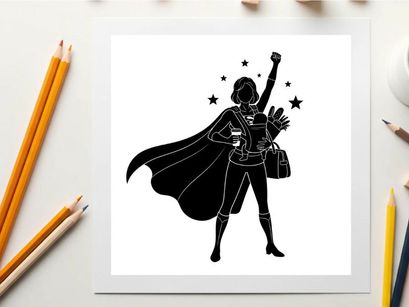 Silhouette of a female superhero with stars and cape