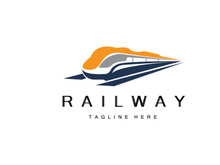 Train Logo Design. Fast Train Track Vector, Fast Transport Vehicle Illustration