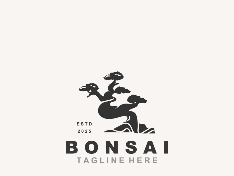 Bonsai Tree Logo Design template. vintage  illustration of aesthetic bonsai plants culture