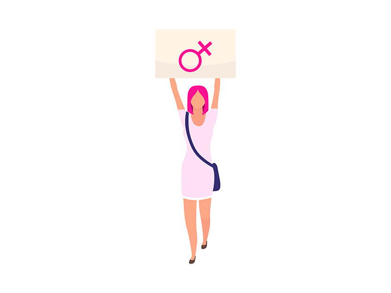 Female activist protests for women rights semi flat color vector character