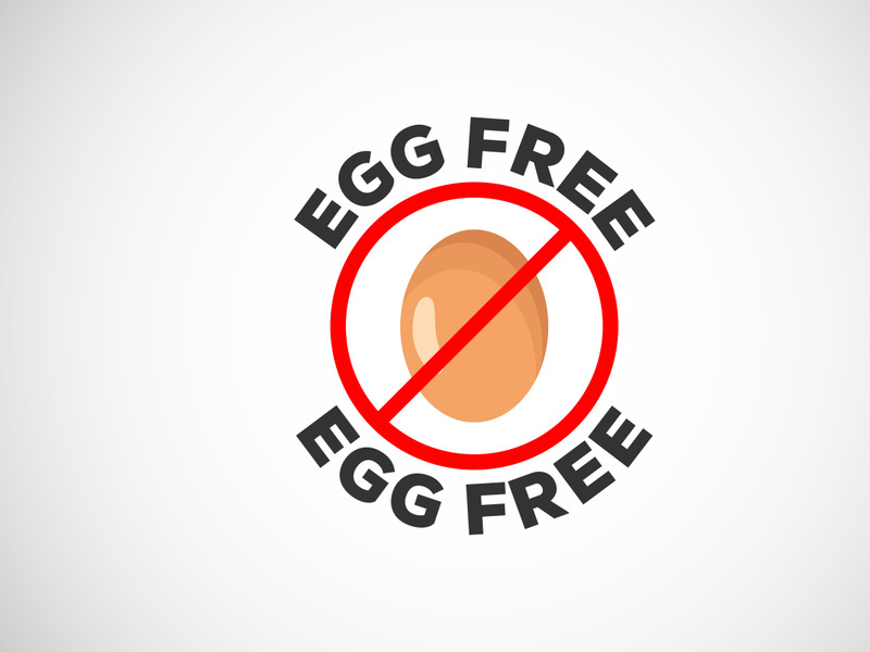 Egg free labels badge logo sign for food package seal. 100 percent egg free flat vector illustration