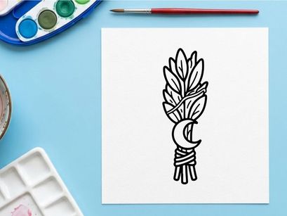 Hand-drawn Halloween laurel wreath with crescent moon. Spooky hand-drawn vector garland for seasonal party decor and invitations.