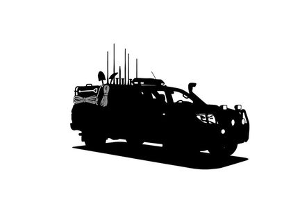 Silhouette of a rugged off road vehicle with communications equipment