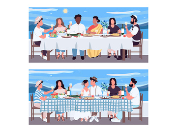 Greek banquet flat color vector illustration set preview picture