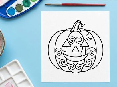 Hand-drawn Halloween pumpkin jack-o-lantern illustration. Spooky autumn festival doodle with tribal swirls and mystical symbols.