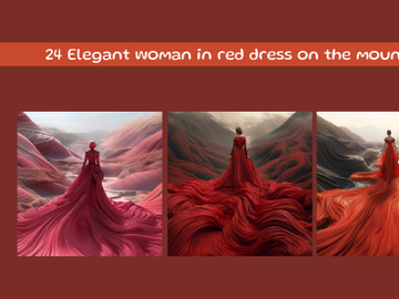 Elegant woman in red dress on the mountain preview picture