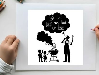 Silhouette of a man and kids enjoying a bbq on a sunny day silhouette