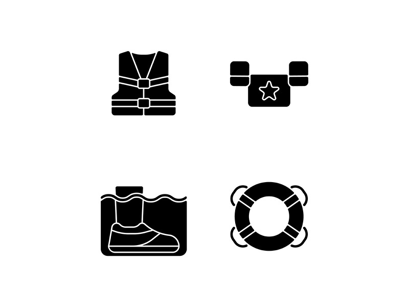 Pool equipment black glyph icons set on white space
