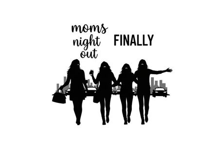 Silhouette of four women on moms night out finally adventure together