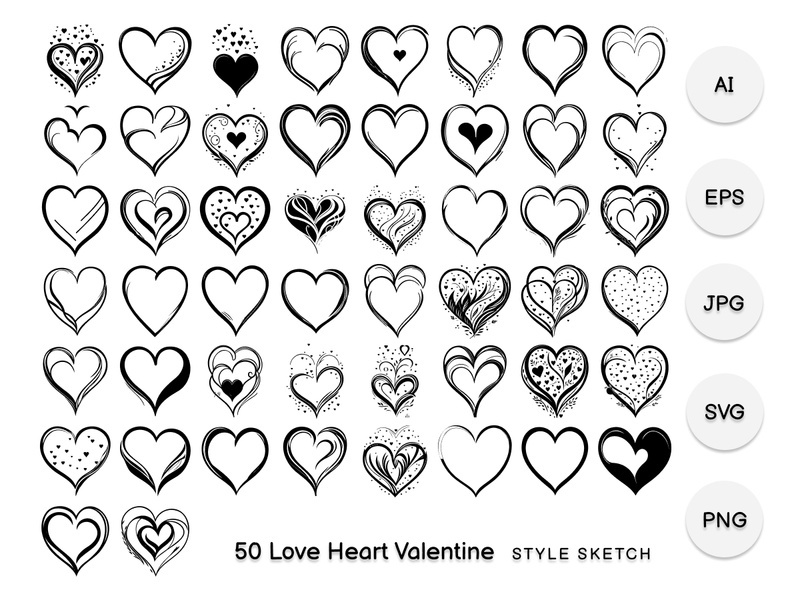 Love Heart Valentine Element Draw Black