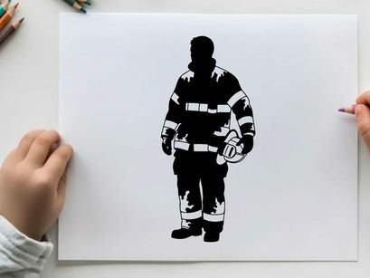 Silhouette of a firefighter in uniform and helmet