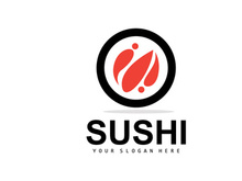 Sushi Logo, Japanese Food Sushi Seafood Vector
