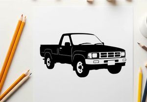 Silhouette of a pickup truck with a white background silhouette