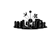 Stonehenge with sun and bird vector illustration