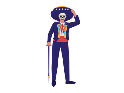 Day of dead fancy costume semi flat color vector character set
