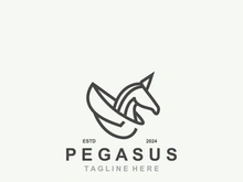 Pegasus horse Logo minimalist, Line art, Modern simple mascot, Mystic premium emblem