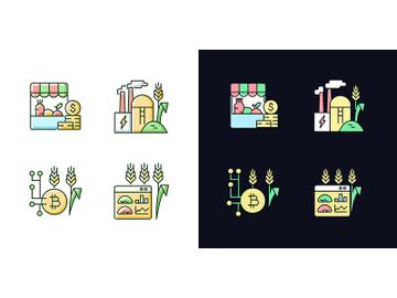 Agricultural innovations light and dark theme RGB color icons set preview picture