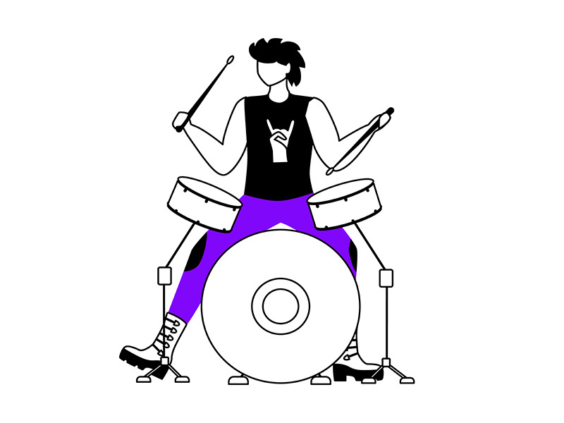 Drummer flat contour vector illustration