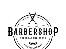 Barbershop logo vintage, retro, haircut, shaving, with scissors, shaving pole, comb, razor. for business, emblems, labels, barber shops, badges.