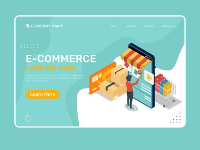 E-Commerce Landing Page Illustration with mobile phone.