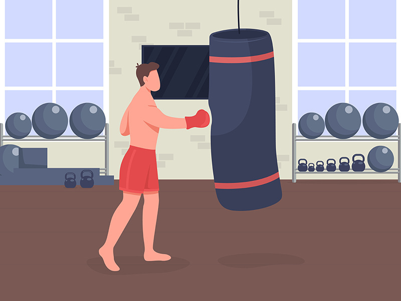 Boxing training flat color vector illustration