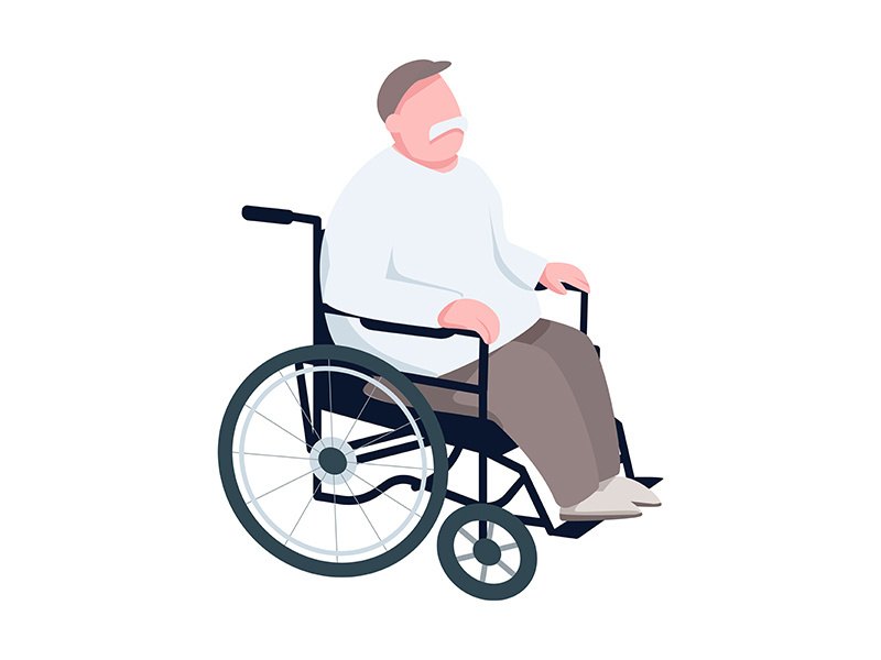 Pensioner in wheelchair flat color vector faceless character