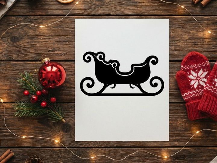 Silueta negra de un trineo navideño aislado sobre fondo blanco