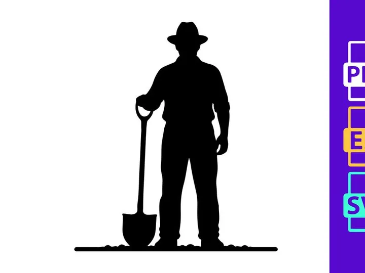Farmer with shovel silhouette rural work sunset minimalist black and white