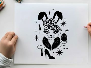 Silhouette of a stylish rabbit in a hat and high heels silhouette preview picture